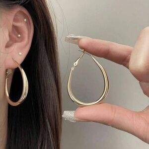 Gold Tone Geometric Hoop Earrings
